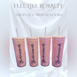 ICING: Set of 4 16oz Pink Bridesmaids Bedazzled Tumblers. 16oz.